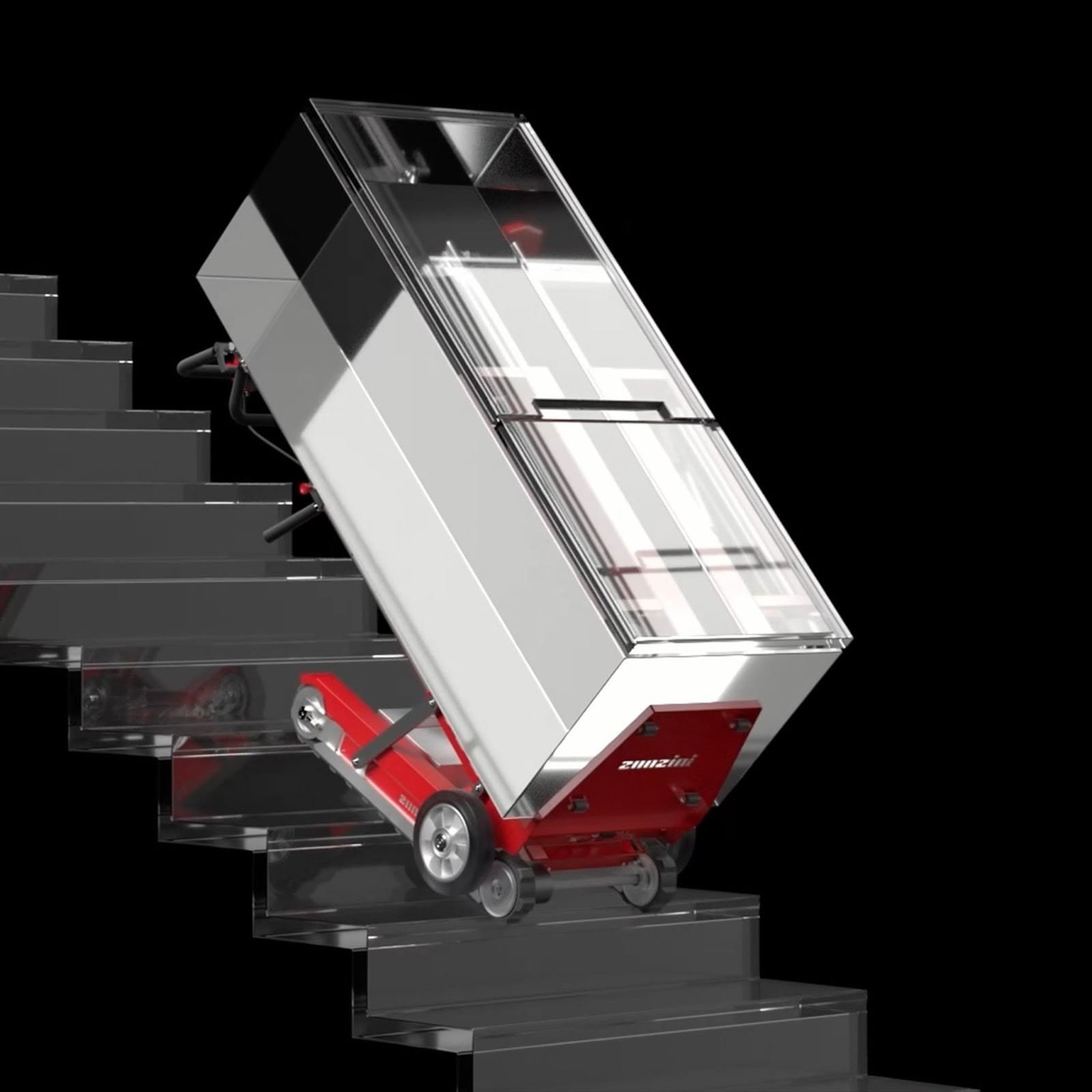 Transporting a machine upstairs with the Buddy Lift Plasmoid stair climbing dolly by Zonzini